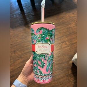 Lilly Pulitzer Suite Views Palm Tree Tumbler Cup- New